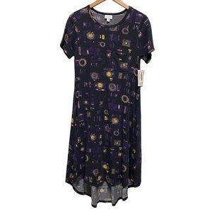 LuLaRoe Carly camera high low dress size XS purple yellow